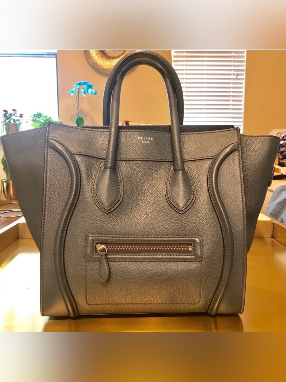 Celine Black Pebbled Leather Nano Luggage Tote